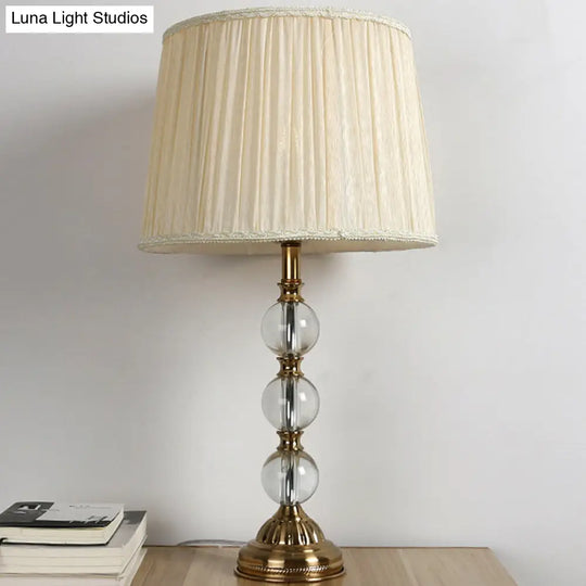 Modern White Ball Desk Lamp With Clear Crystal Base And Drum Fabric Shade - Includes 1 Bulb