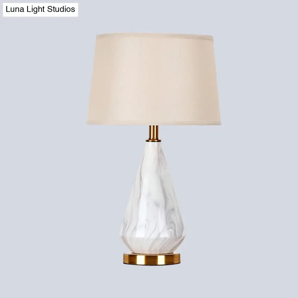 Modern White Barrel Table Lamp With Fabric Shade - Contemporary Task Lighting