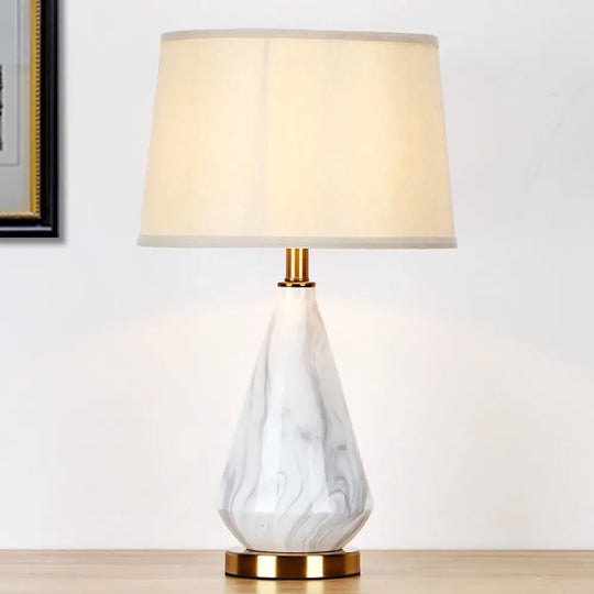 Modern White Barrel Table Lamp With Fabric Shade - Contemporary Task Lighting