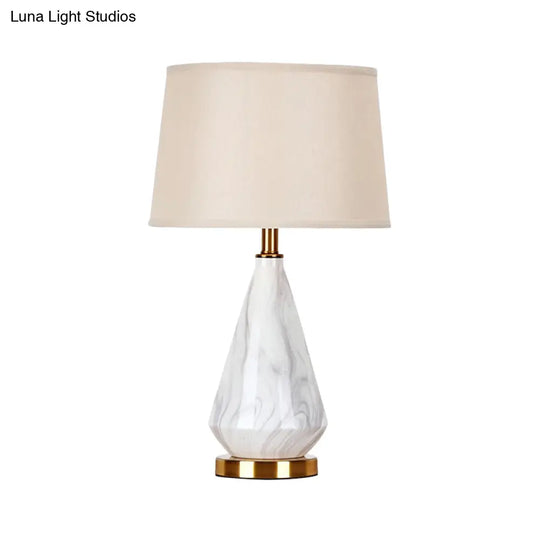 Modern White Barrel Table Lamp With Fabric Shade - Contemporary Task Lighting