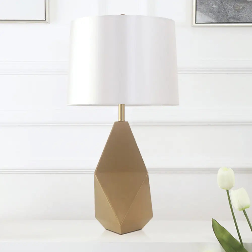 Modern White Barrel Task Lamp With Gold Geometric Metal Base