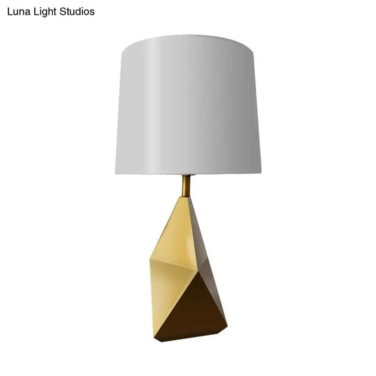 Modern White Barrel Task Lamp With Gold Geometric Metal Base