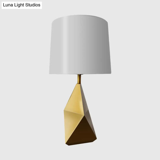 Modern White Barrel Task Lamp With Gold Geometric Metal Base