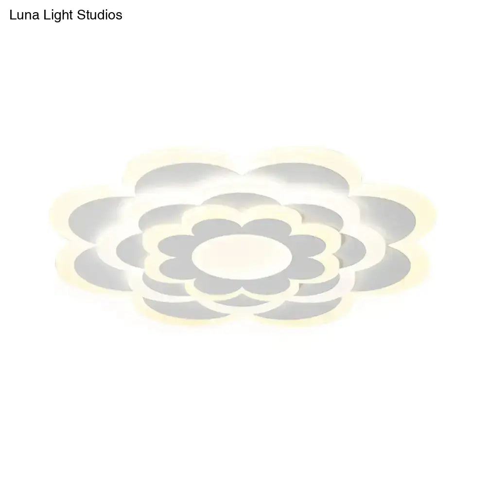 Modern White Bedroom Ceiling Light With Flower Acrylic Shade Led Flush Mount Lamp - Warm/White