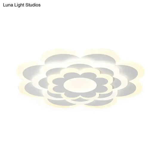 Modern White Bedroom Ceiling Light With Flower Acrylic Shade Led Flush Mount Lamp - Warm/White