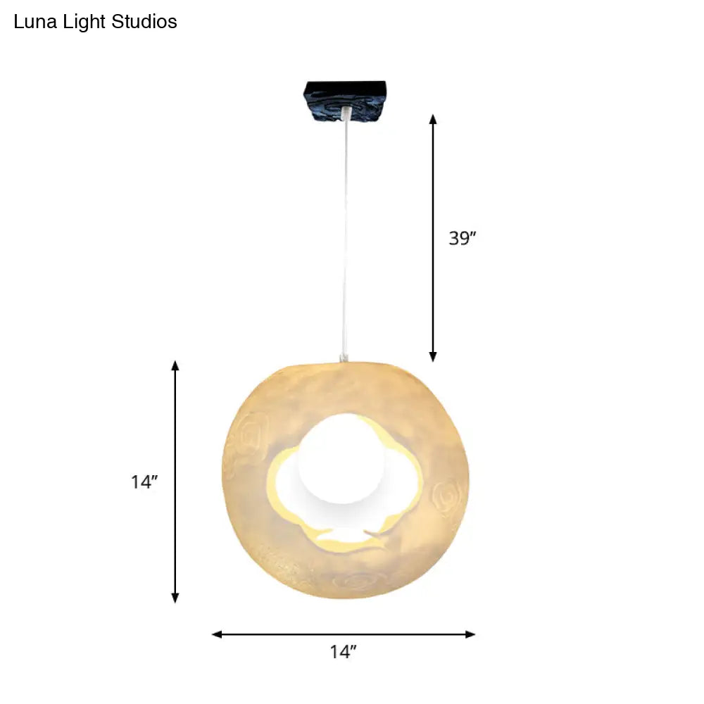 Modern White Bedroom Hanging Lamp Kit – Laser-Cut Ball Resin Shade Led Bulb Included