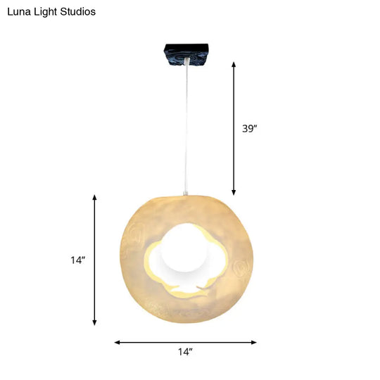 Modern White Pendulum Hanging Lamp Kit With Laser-Cut Ball Resin Shade - 1 Bulb Bedroom Light