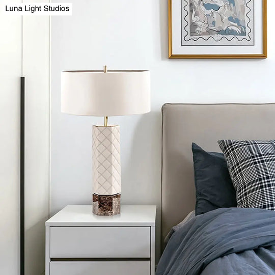 Modern White Bedroom Nightstand Lamp - 1 Head Task Lighting With Fabric Shade