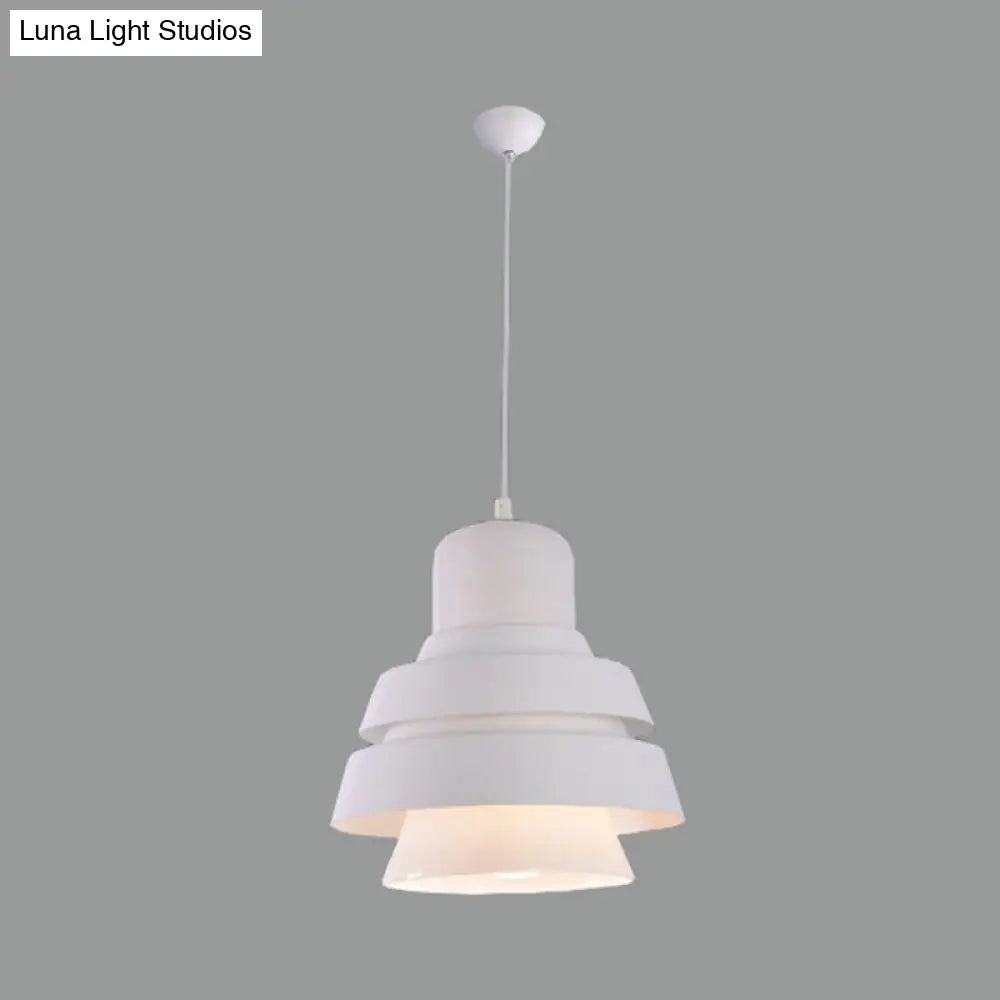 Modern White Pendant Light With Flared Metal Shade - Bedroom Lighting Fixture