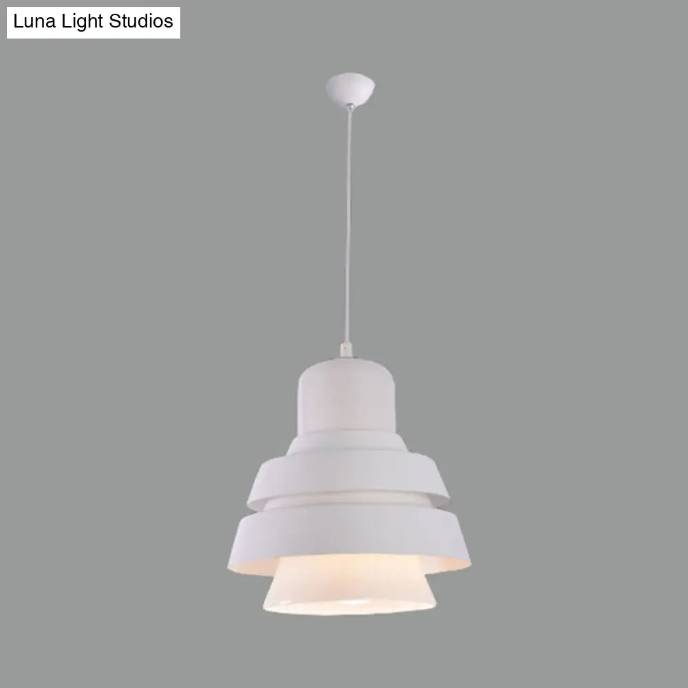 Modern White Bedroom Pendant Light With Flared Metal Shade