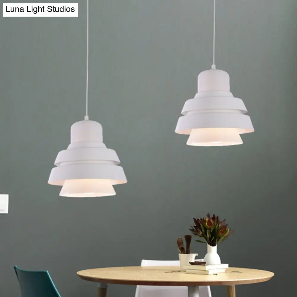 Modern White Bedroom Pendant Light With Flared Metal Shade