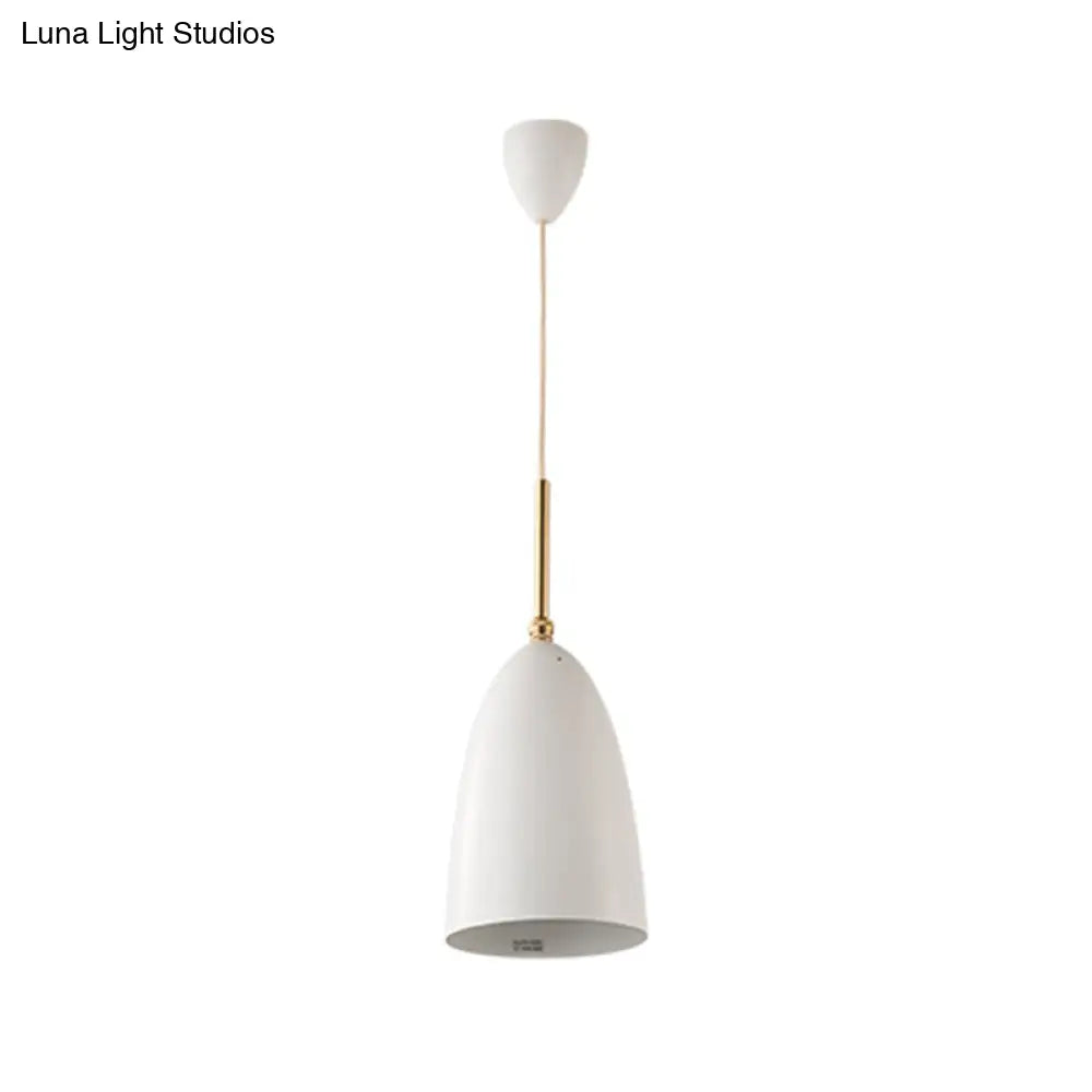 Modern White Drop Pendant Light With Bullet Iron Shade For Bedroom