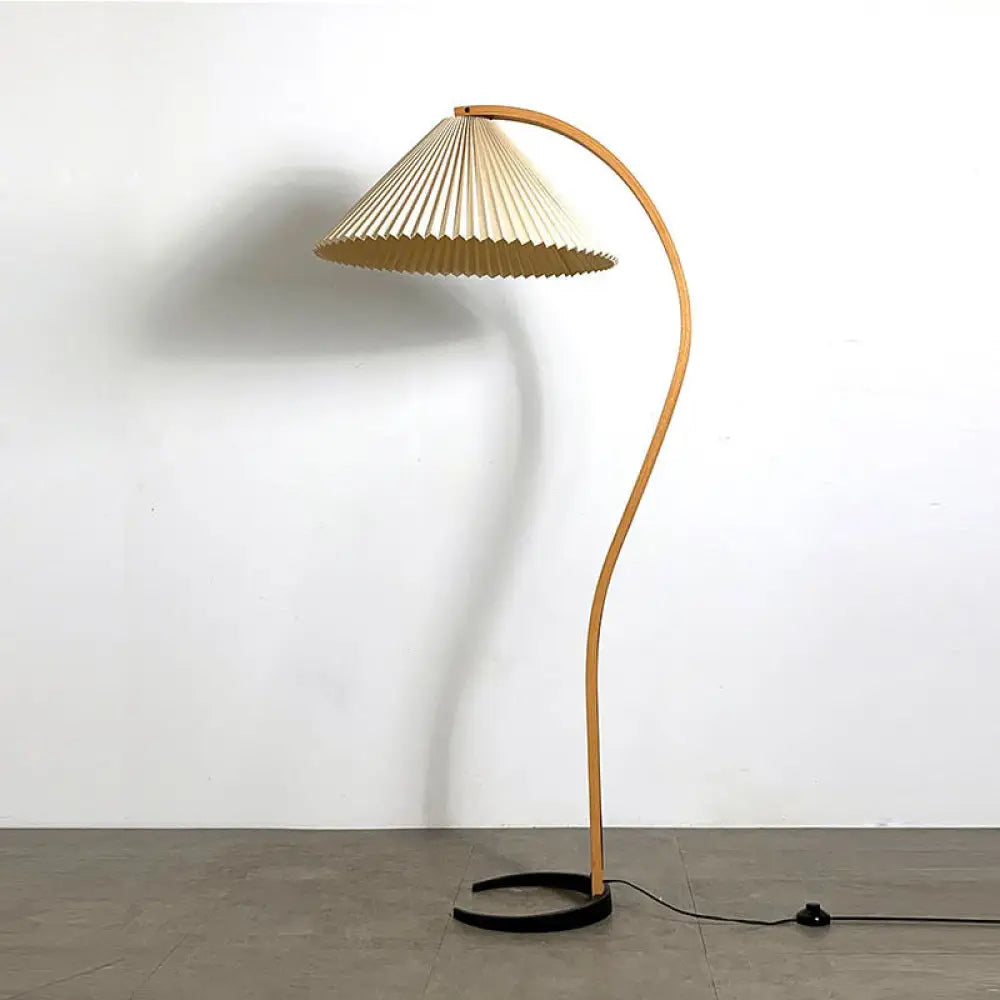 Modern White Bedside Floor Lamp With Fabric Shade Wood