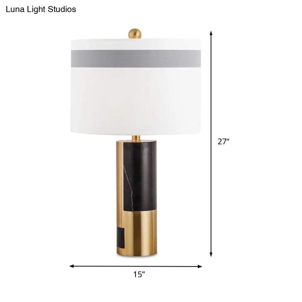 Modern White Bedside Table Lamp With Cylinder Fabric Shade