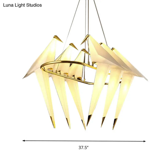 Modern White Bird Chandelier - 6-Light Plastic Hanging Lamp Gold Finish