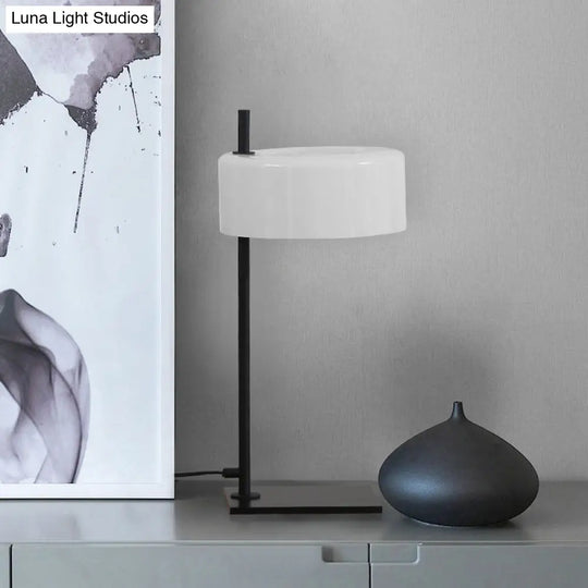 Modern White & Black Desk Lamp With Metal Drum Shade - Perfect For Living Room