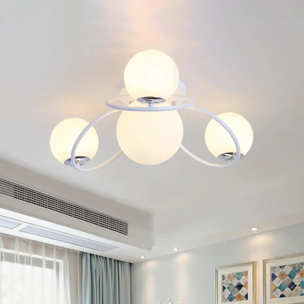 Modern White/Black Flush Mount Ceiling Light With Round Milk Glass Shade - 4 - Bulb Bedroom