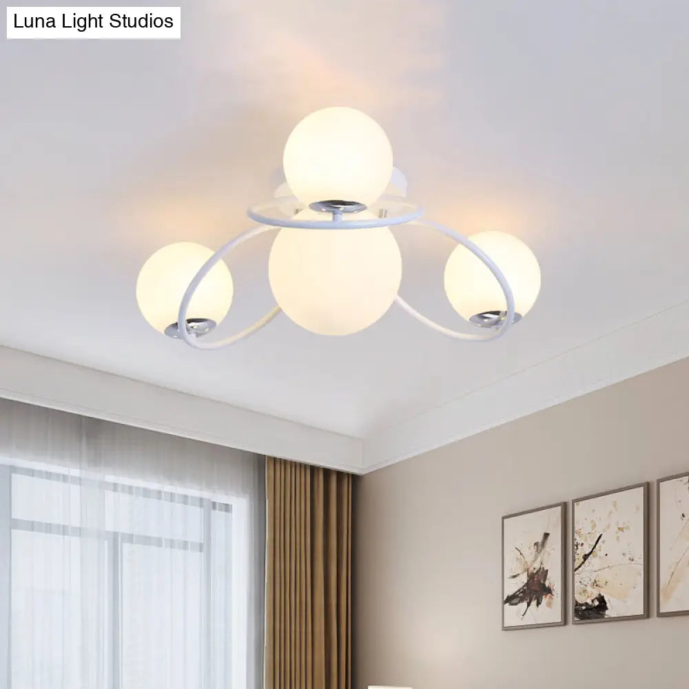 Modern White/Black Flush Mount Ceiling Light With Round Milk Glass Shade - 4 - Bulb Bedroom Lighting