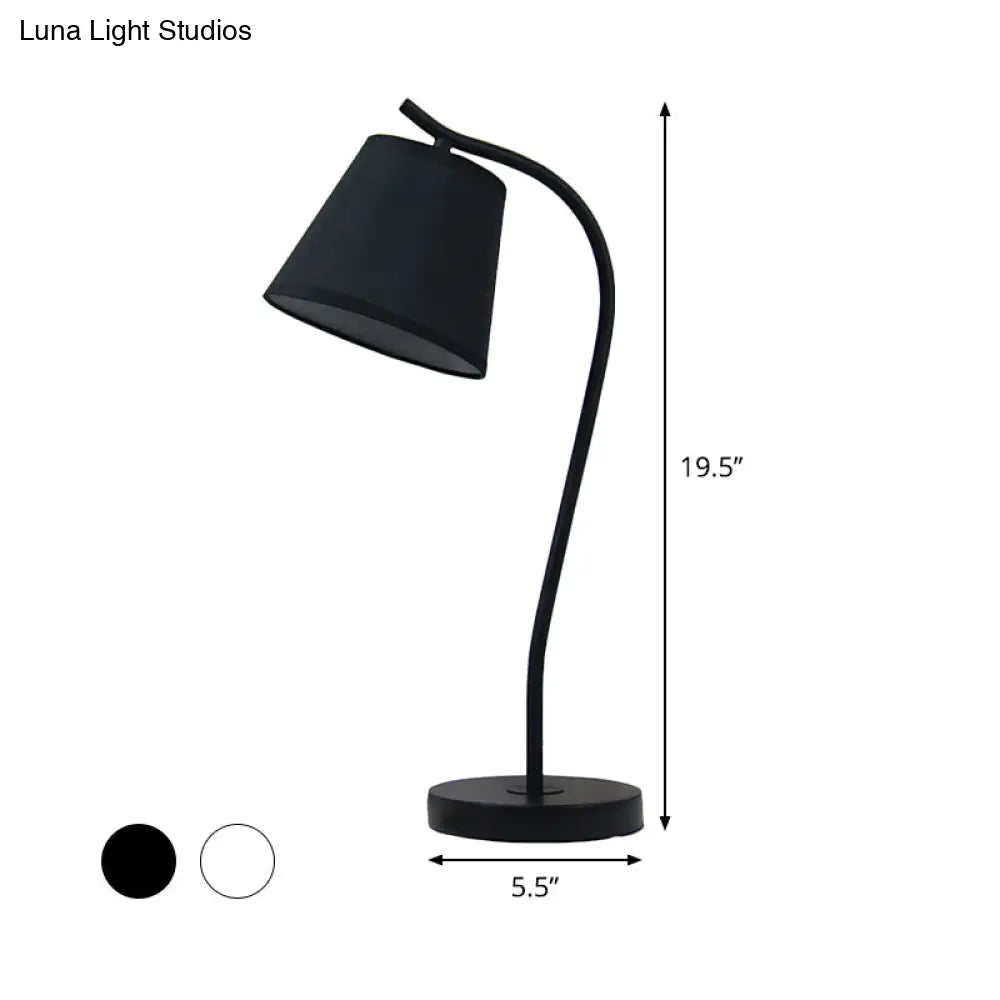 Modern White/Black Study Lamp With Fabric Shade - Tapered Book Light For Reading (1 Bulb)