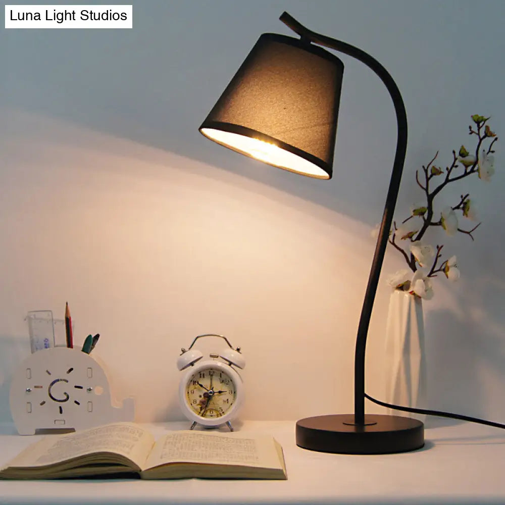 Modern White/Black Study Lamp With Fabric Shade - Tapered Book Light For Reading (1 Bulb)