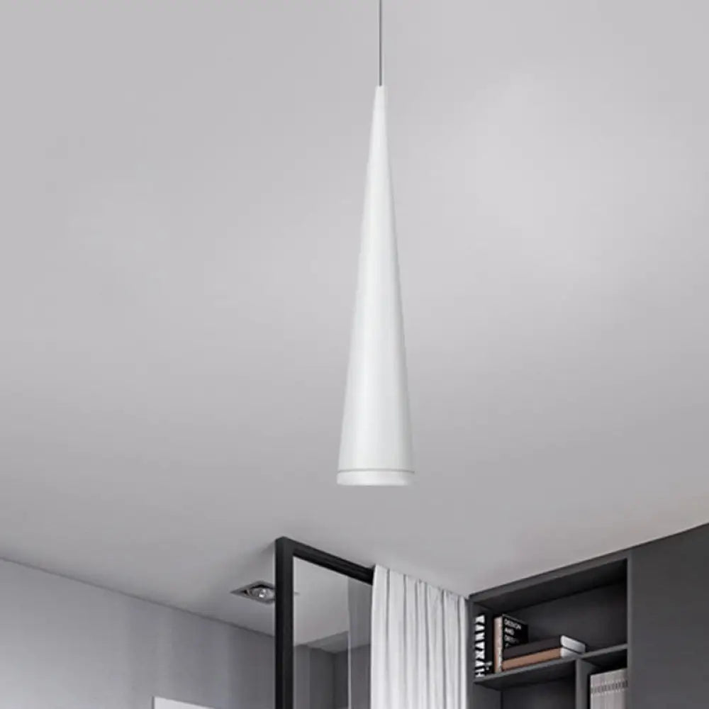 Modern White/Black Tapered Led Pendant Light For Dining Room - Metal Fixture In White/Warm White /