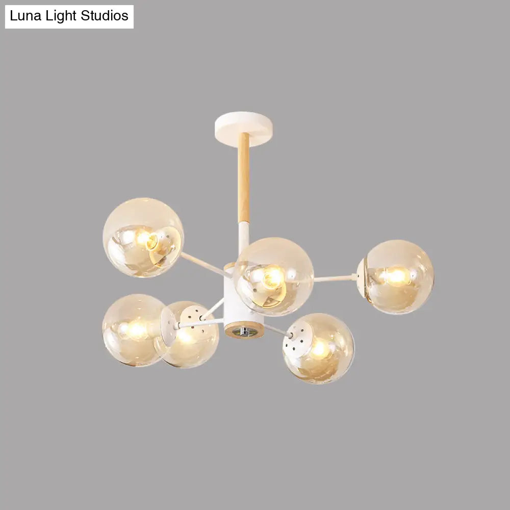 Modern White/Blue/Amber Glass Pendant Chandelier: Spherical Shade 6/8/9 Light Hanging Lamp