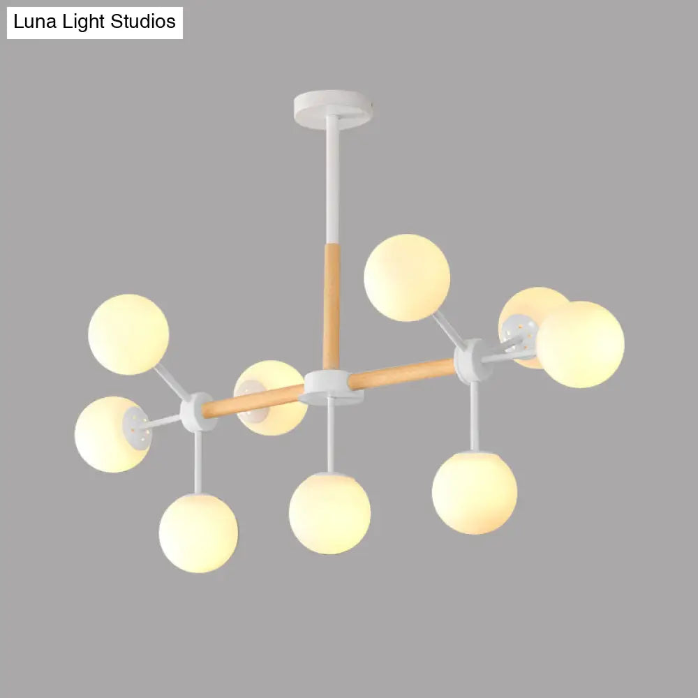 Modern White/Blue/Amber Glass Pendant Chandelier: Spherical Shade 6/8/9 Light Hanging Lamp