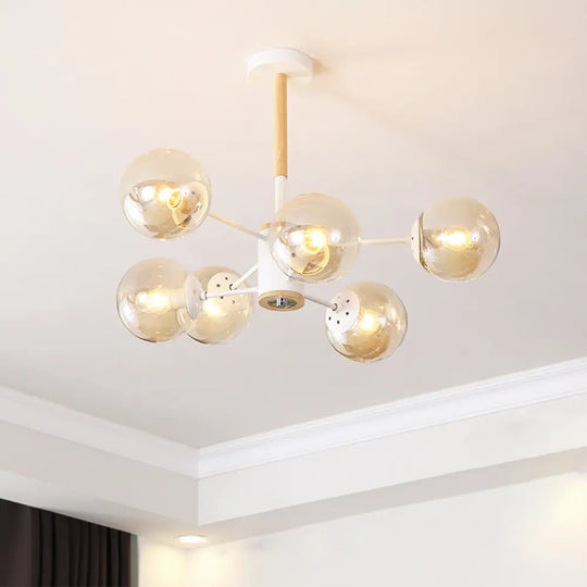 Modern White/Blue/Amber Glass Pendant Chandelier: Spherical Shade 6/8/9 Light Hanging Lamp 6 / Amber