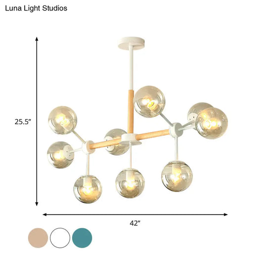 Modern White/Blue/Amber Glass Pendant Chandelier: Spherical Shade 6/8/9 Light Hanging Lamp