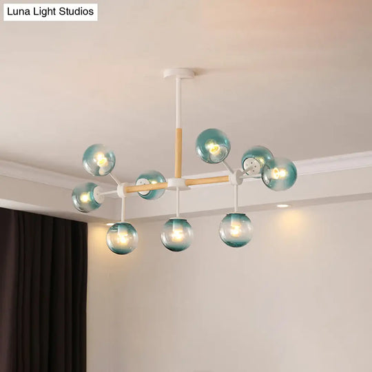 Modern White/Blue/Amber Glass Pendant Chandelier: Spherical Shade 6/8/9 Light Hanging Lamp