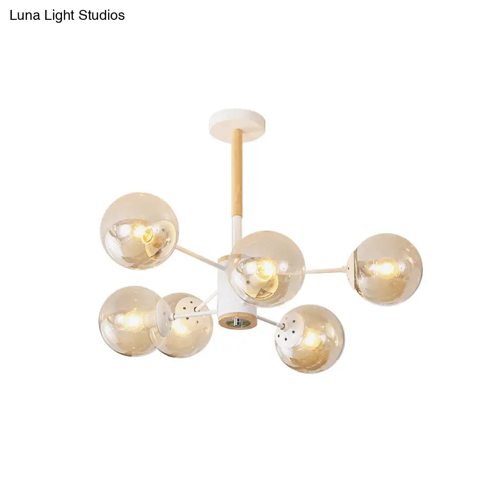 Modern White/Blue/Amber Glass Pendant Chandelier: Spherical Shade 6/8/9 Light Hanging Lamp