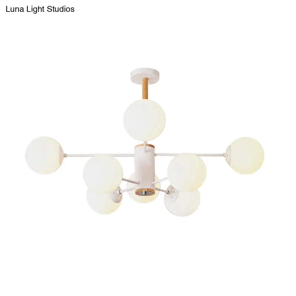 Modern White/Blue/Amber Glass Pendant Chandelier: Spherical Shade 6/8/9 Light Hanging Lamp