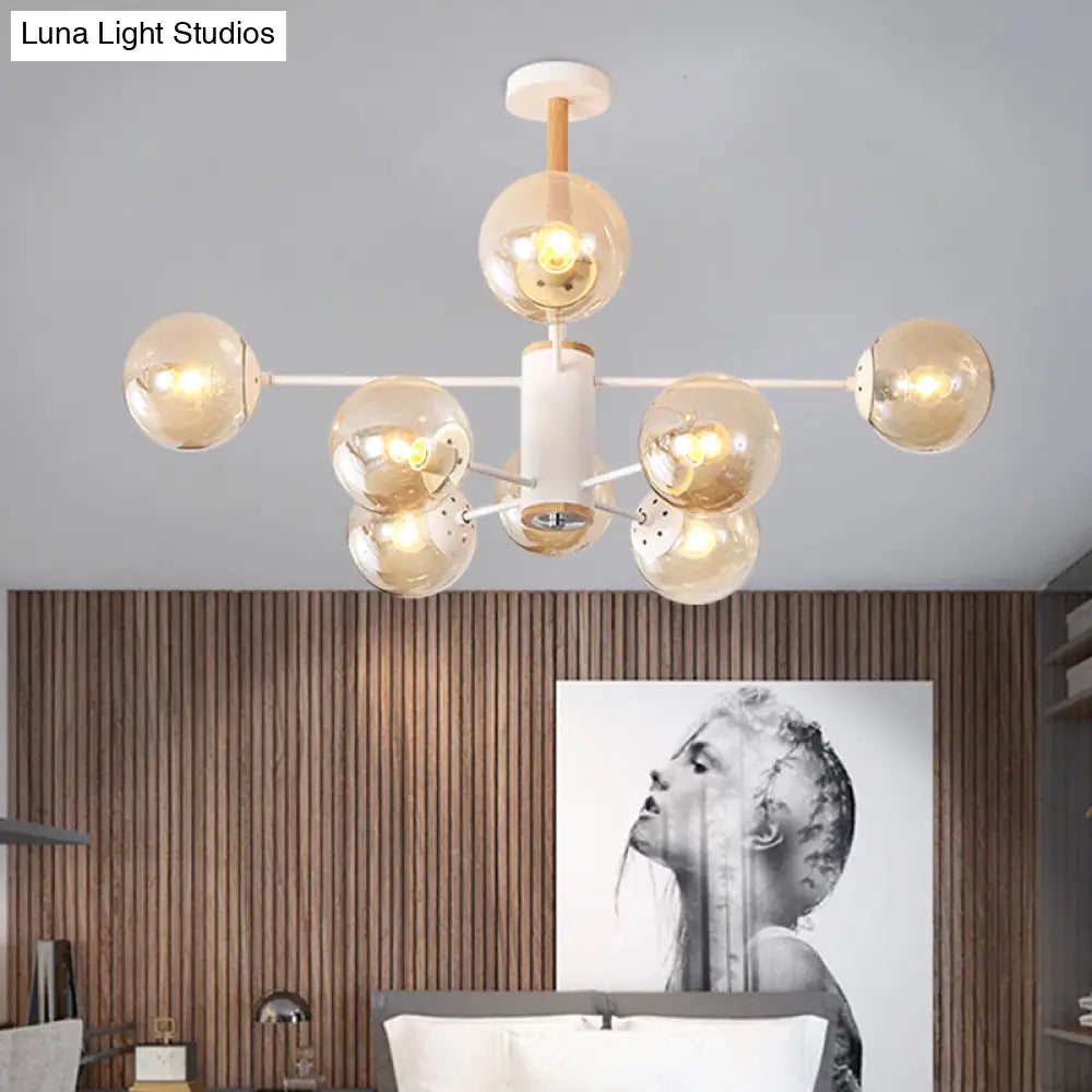 Modern White/Blue/Amber Glass Pendant Chandelier: Spherical Shade 6/8/9 Light Hanging Lamp