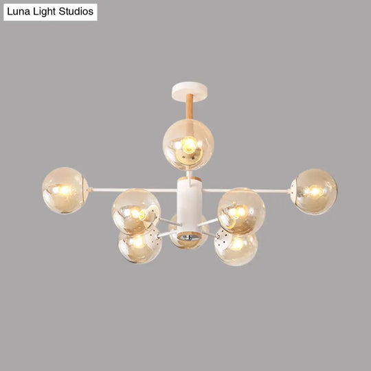 Modern White/Blue/Amber Glass Pendant Chandelier: Spherical Shade 6/8/9 Light Hanging Lamp