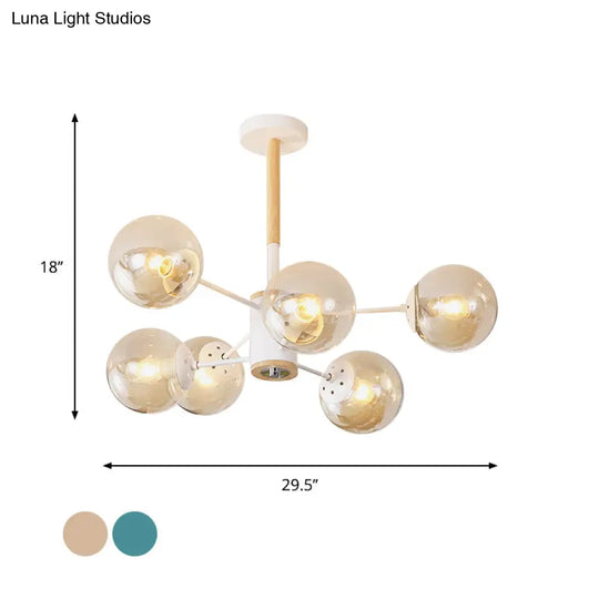 Modern White/Blue/Amber Glass Pendant Chandelier: Spherical Shade 6/8/9 Light Hanging Lamp