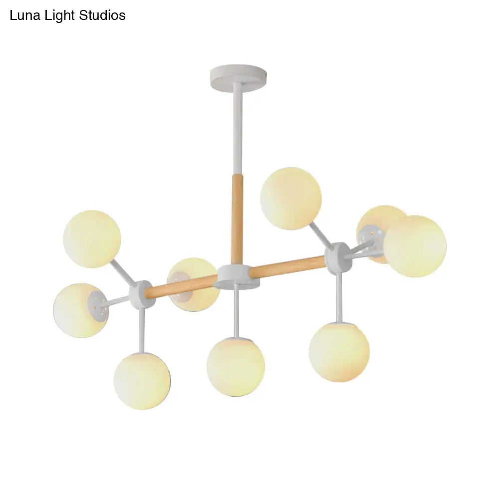 Modern White/Blue/Amber Glass Pendant Chandelier: Spherical Shade 6/8/9 Light Hanging Lamp