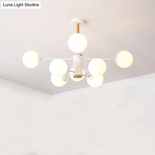 Modern White/Blue/Amber Glass Pendant Chandelier: Spherical Shade 6/8/9 Light Hanging Lamp