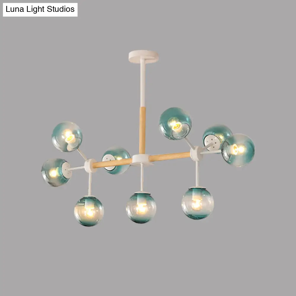 Modern White/Blue/Amber Glass Pendant Chandelier: Spherical Shade 6/8/9 Light Hanging Lamp