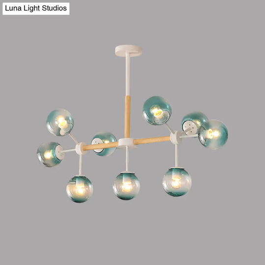 Modern White/Blue/Amber Glass Pendant Chandelier: Spherical Shade 6/8/9 Light Hanging Lamp