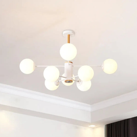 Modern White/Blue/Amber Glass Pendant Chandelier: Spherical Shade 6/8/9 Light Hanging Lamp 8 / White