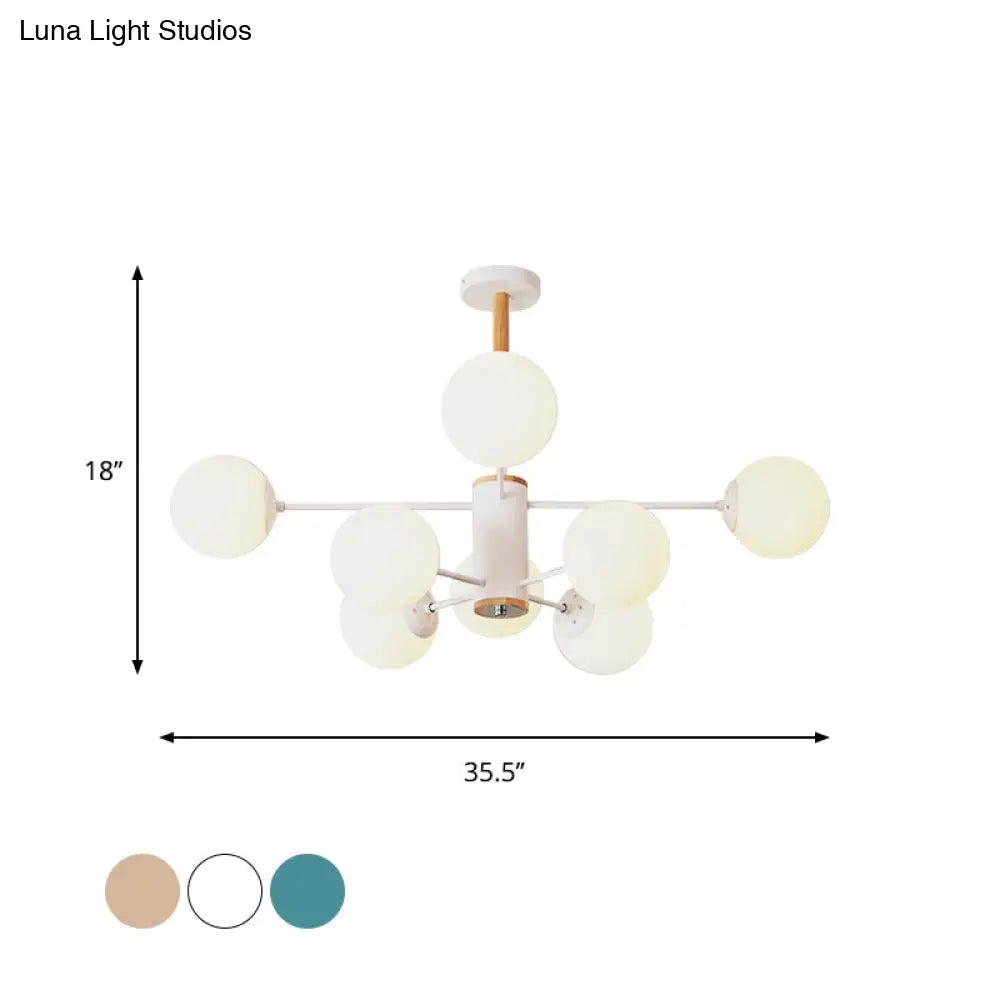 Modern White/Blue/Amber Glass Pendant Chandelier: Spherical Shade 6/8/9 Light Hanging Lamp