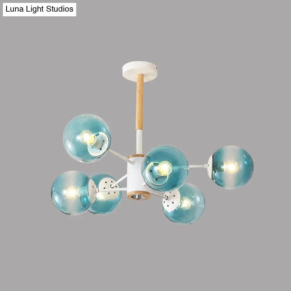 Modern White/Blue/Amber Glass Pendant Chandelier: Spherical Shade 6/8/9 Light Hanging Lamp