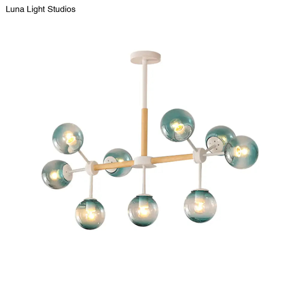 Modern White/Blue/Amber Glass Pendant Chandelier: Spherical Shade 6/8/9 Light Hanging Lamp