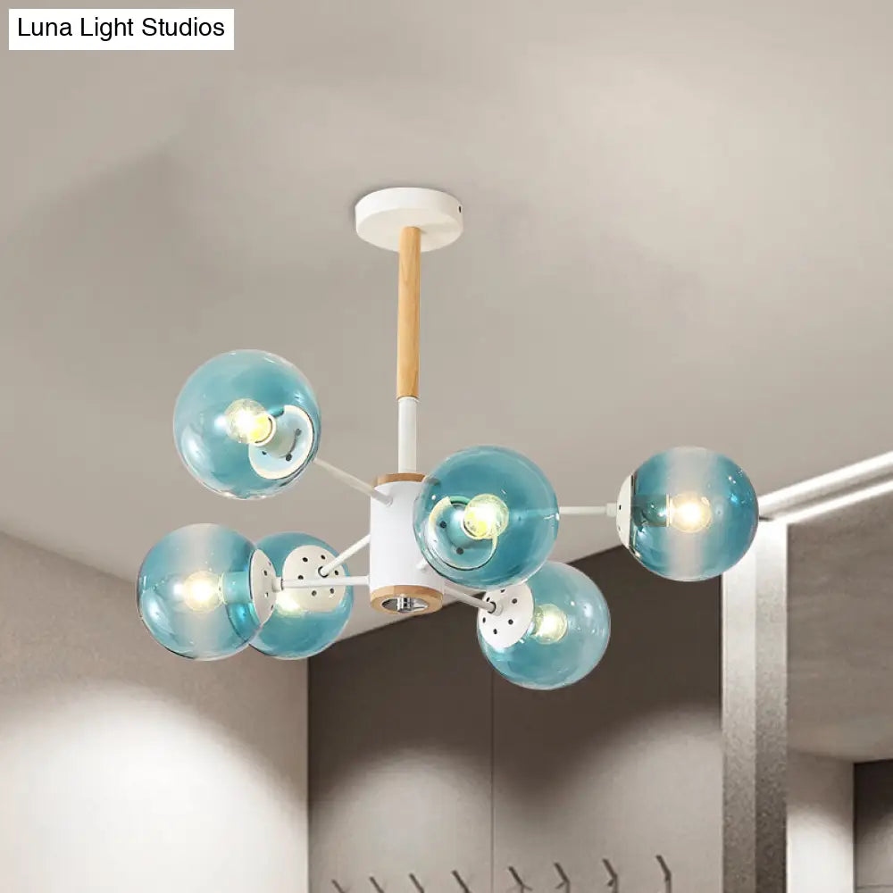 Modern White/Blue/Amber Glass Pendant Chandelier: Spherical Shade 6/8/9 Light Hanging Lamp