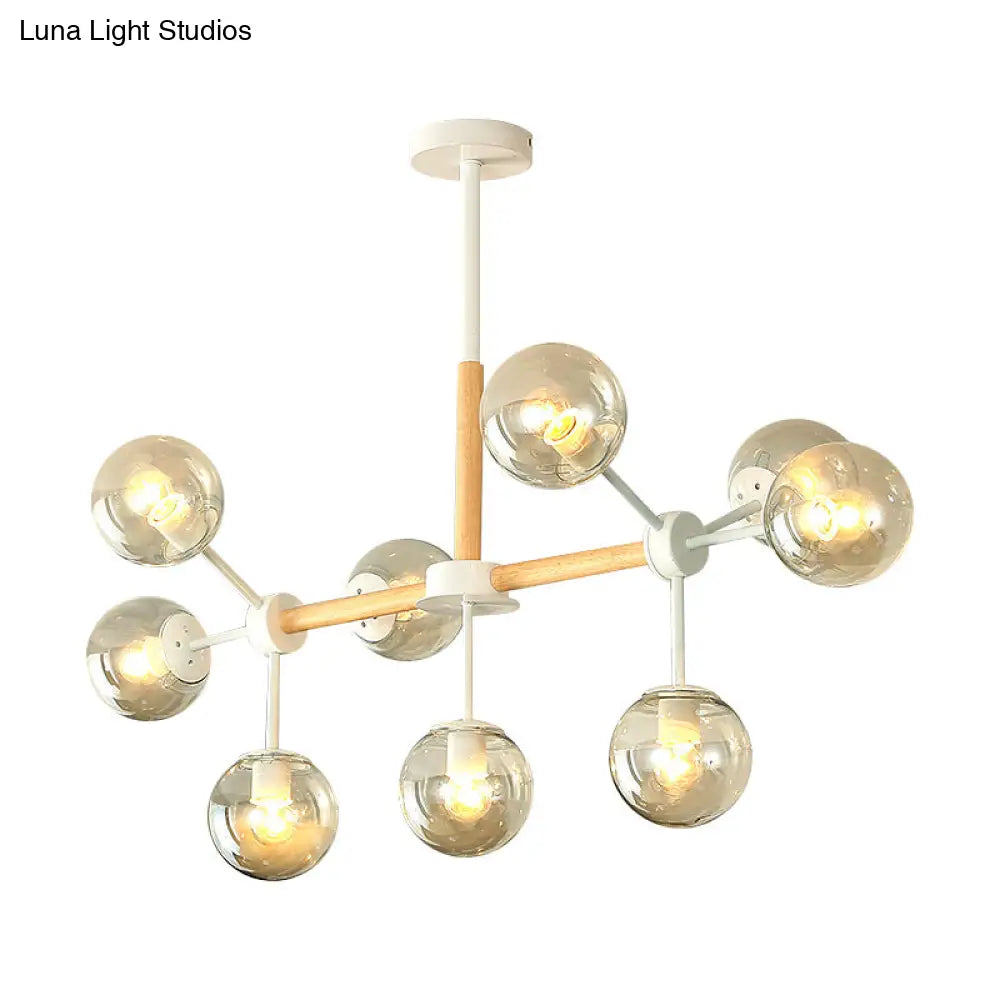 Modern White/Blue/Amber Glass Pendant Chandelier: Spherical Shade 6/8/9 Light Hanging Lamp