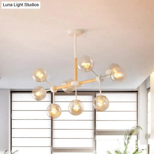 Modern White/Blue/Amber Glass Pendant Chandelier: Spherical Shade 6/8/9 Light Hanging Lamp