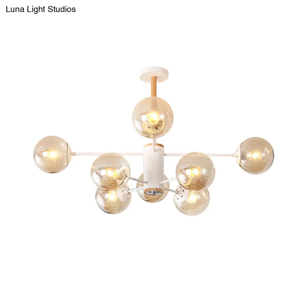 Modern White/Blue/Amber Glass Pendant Chandelier: Spherical Shade 6/8/9 Light Hanging Lamp