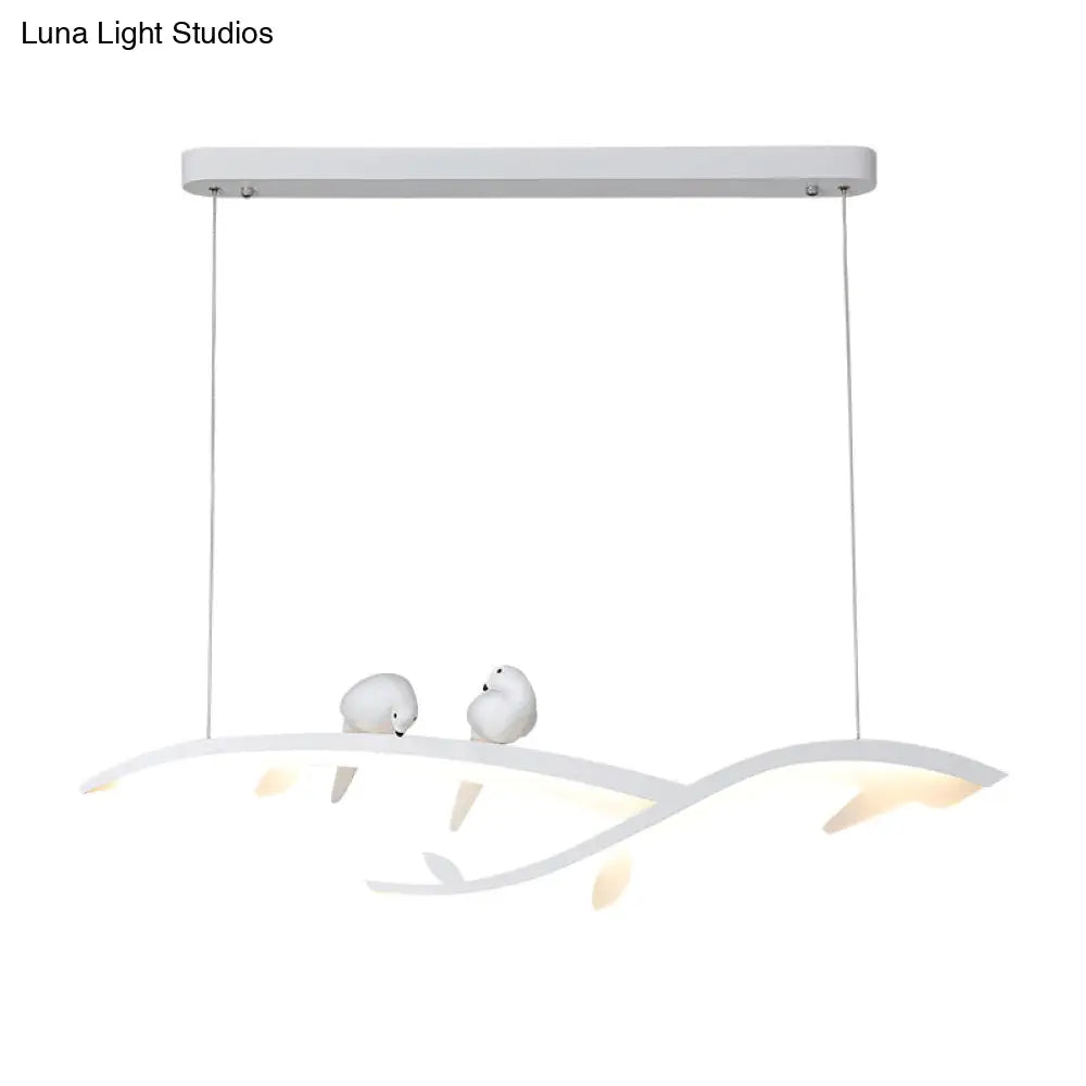 Modern White Branch Led Island Light - 27/37.5 Wide Acrylic Pendant With Warm/White And Bird Design