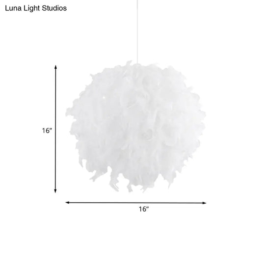 Modern White Chandelier Lamp With Feather Ball Shade - 3/4 Lights Perfect For Bedroom Ceiling