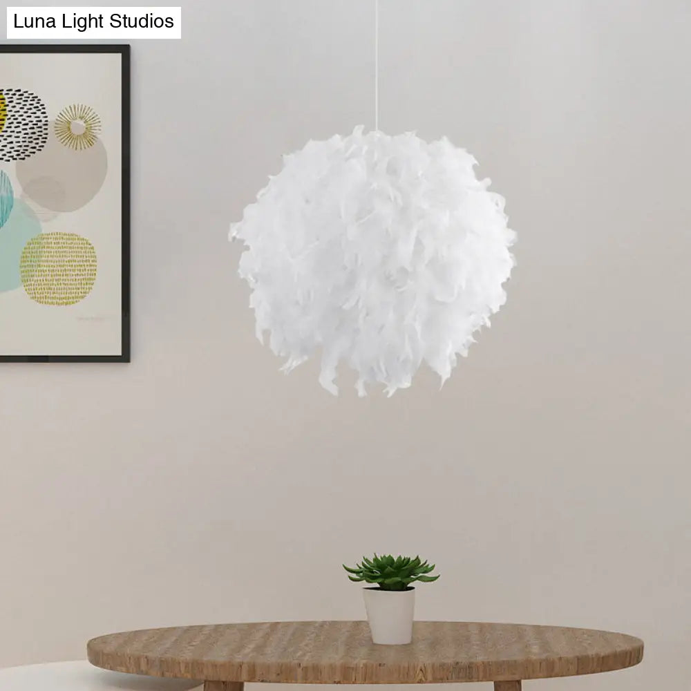 Modern White Feather Ball Fabric Shade Pendant Light For Bedroom Ceiling With 3/4 Lights 3 /